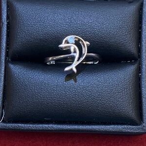 Pre-Owned 925 Silver Dolphin Ring With Blue Stone Cute Jewelry Accessory Staple